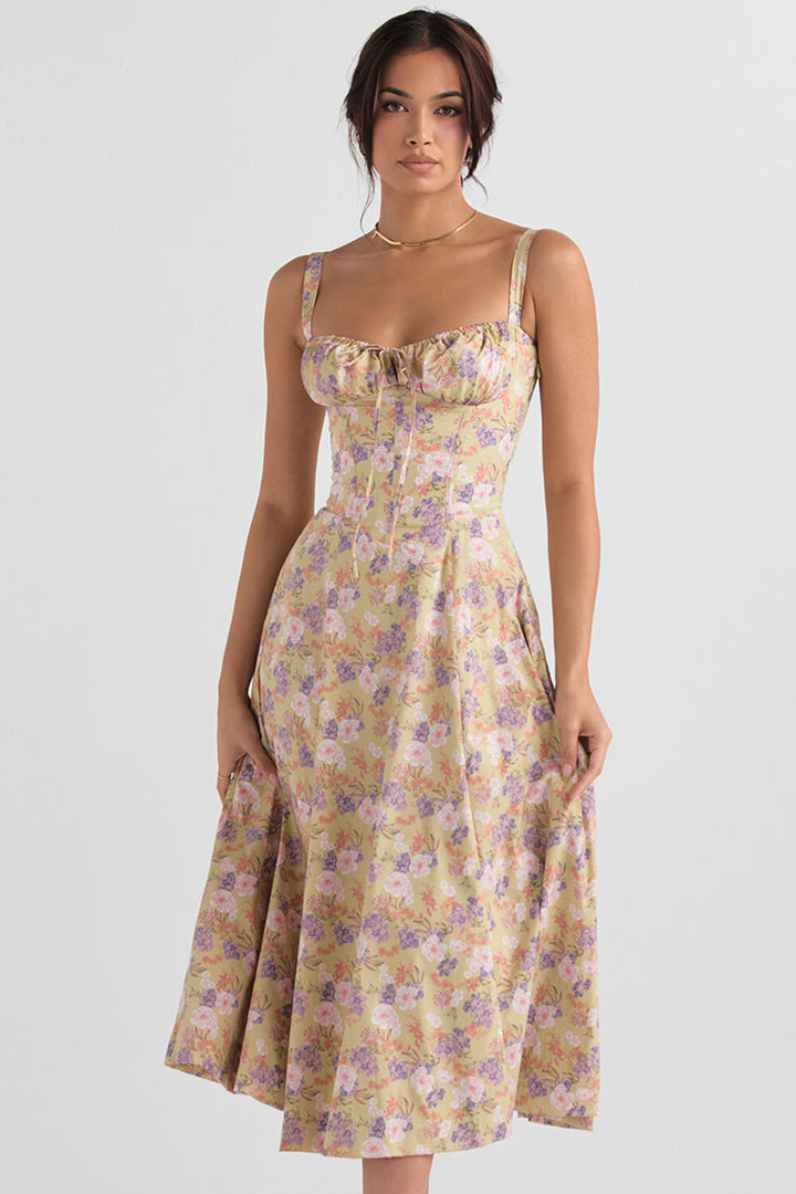 Peony print bustier dress