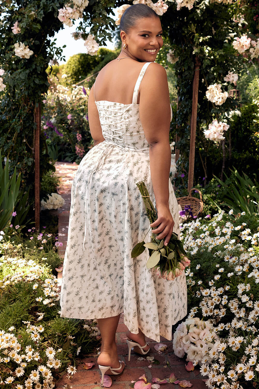 Garden print bustier dress