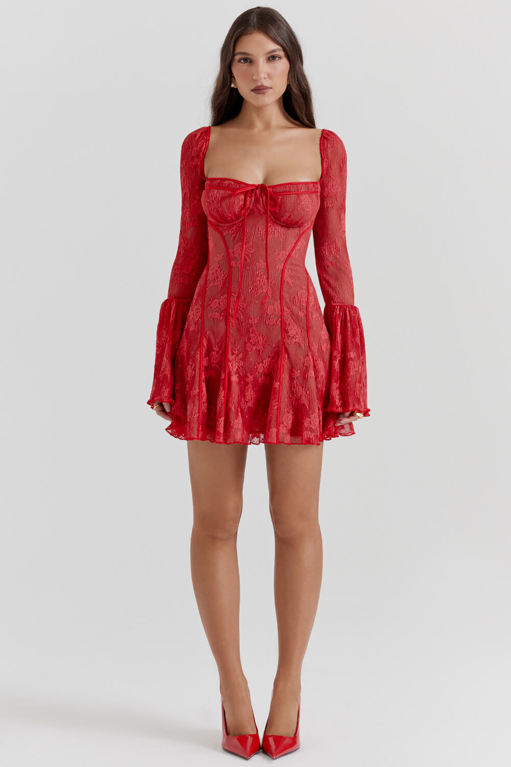 Red lace corset dress